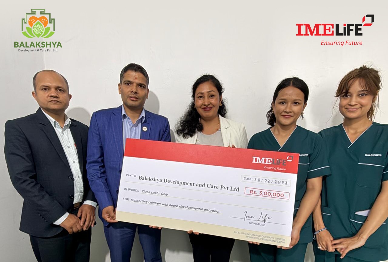 न्यूरो डेभलपमेन्टल समस्या भएका बालबालिकाको उपचारमा आईएमई लाइफको ३ लाख सहयोग